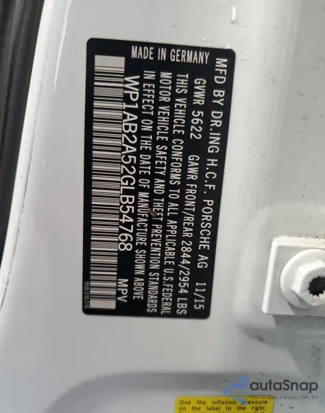 2016 Porsche Macan S из США, поврежденный, VIN WP1AB2A52GLB54768